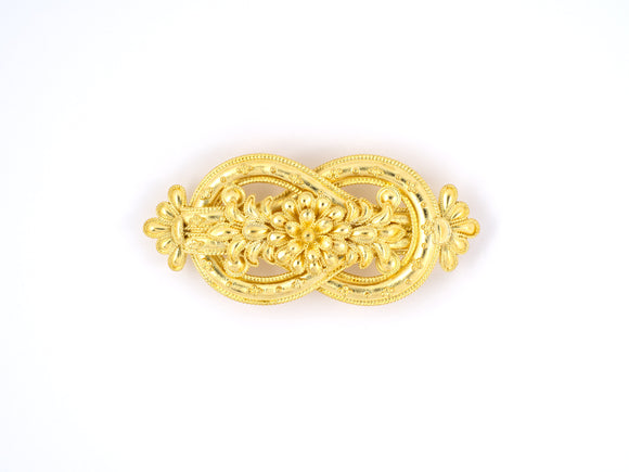 24201 - Lalaounis Greece Hercules Knot Gold Carved Woven Floral Design Pin