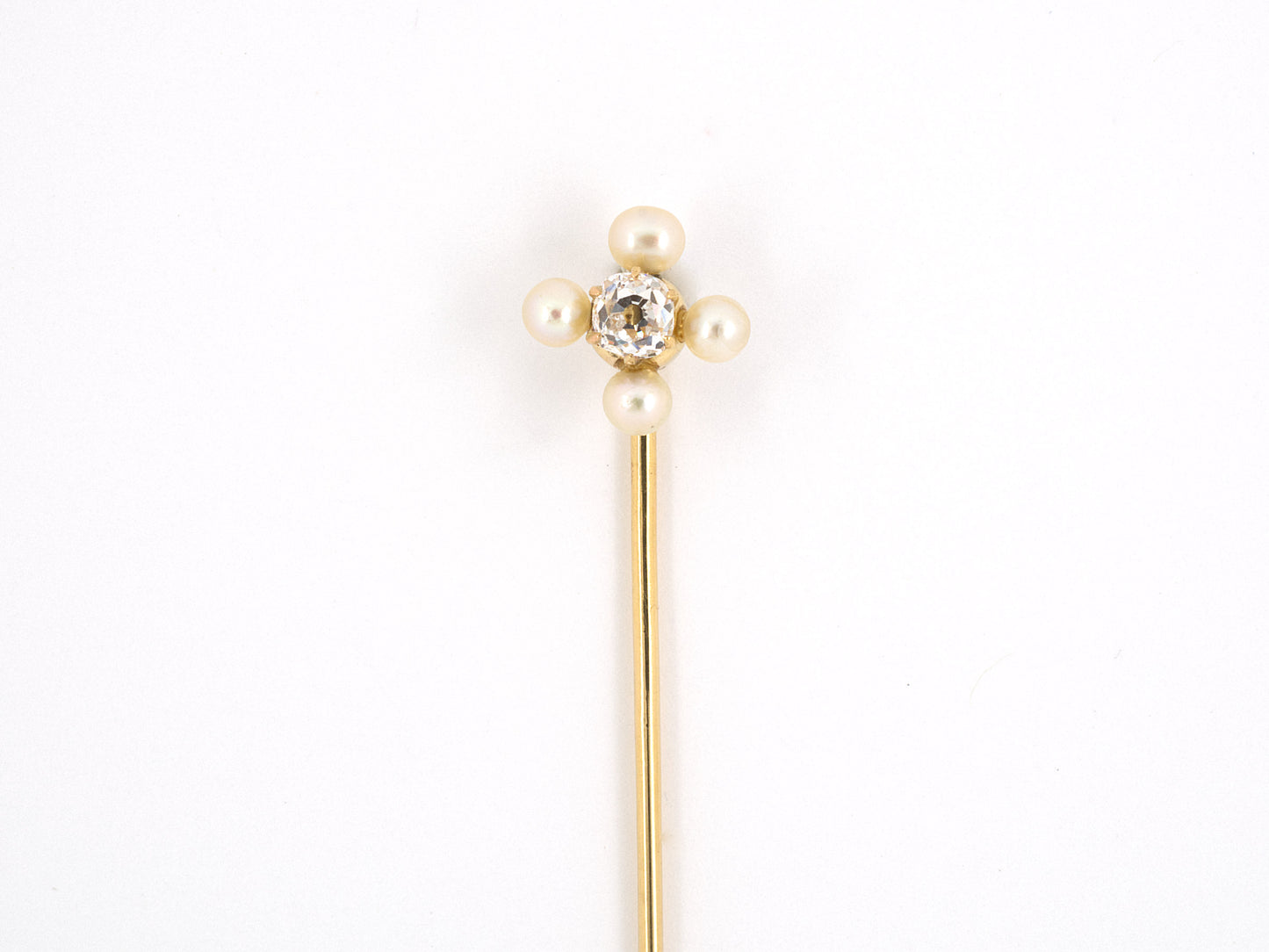 30213 - Victorian Gold Diamond Natural Pearl Stick Pin