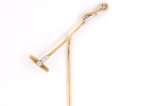 30663 - SOLD - Edwardian Platinum Gold Diamond Polo-Stick Stick Pin