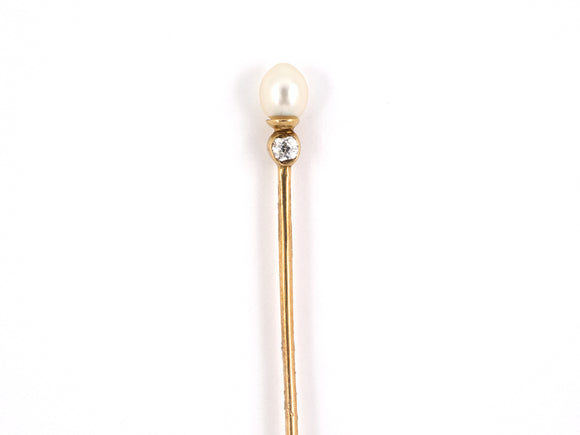 30675 - Victorian Gold Natural Pearl Diamond Stick Pin