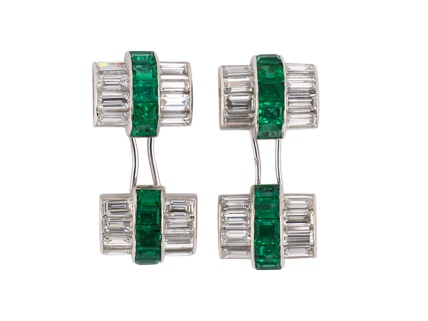 30907 - Art Deco Van Cleef & Arpels Platinum Emerald Diamond French Cuff Links