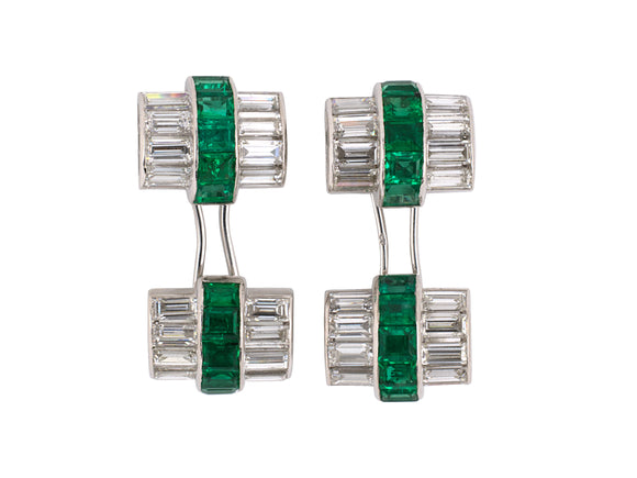 30907 - Art Deco Van Cleef & Arpels Platinum Emerald Diamond French Cuff Links