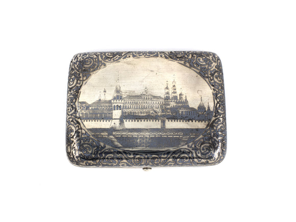 30937 - Victorian Circa 1886 Silver Niello Russian Kremlin Cigarette Case