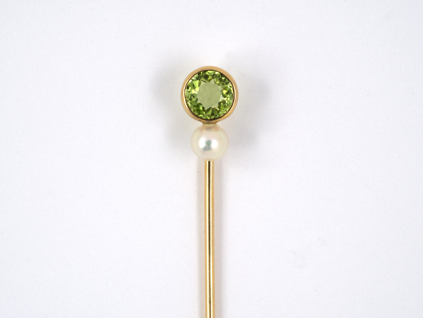 30958 - SOLD - Victorian Gold Peridot Natural Pearl Stick Pin