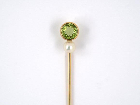30958 - Victorian Gold Peridot Natural Pearl Stick Pin