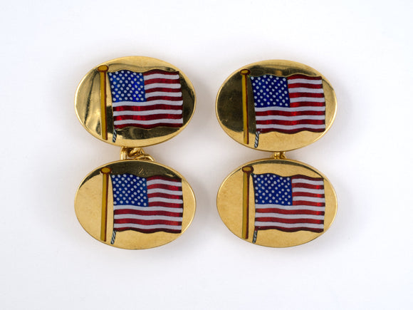 31047 - Asprey Gold Enamel American Flag Cuff Links