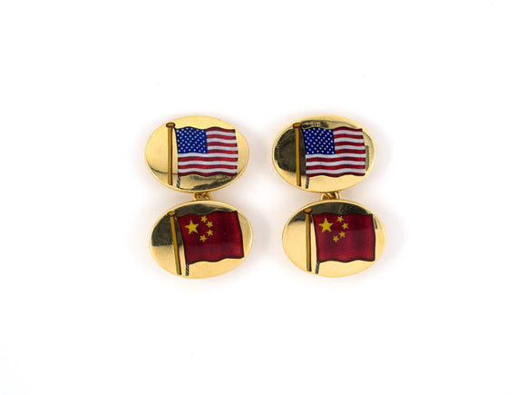 31050 - Asprey Gold Enamel American Chinese Flag Cuff Links