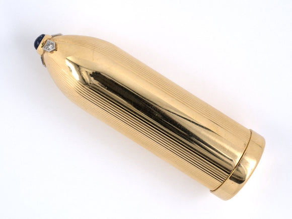 31103 - Circa 1945 Gold Platinum Sapphire Diamond Bullet Shaped Lipstick Case