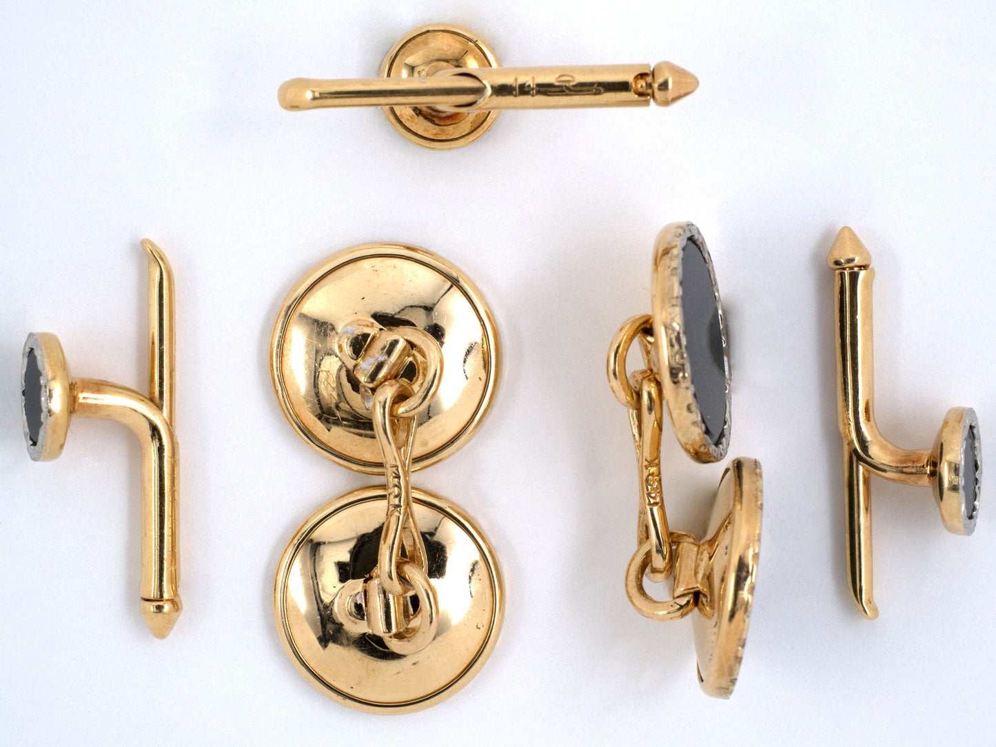 31107 - Art Deco Larter Platinum Gold Onyx Cuff Link Gents Set