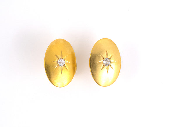 31122 - Victorian Gold Diamond Oval Star Cuff Links