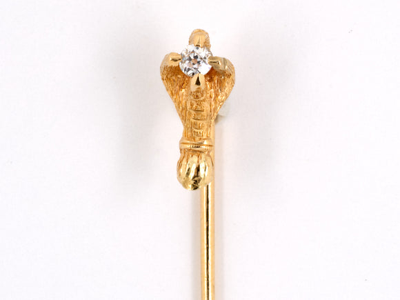 31152 - Circa 1950 Gold Diamond Bird Claw Stick Pin