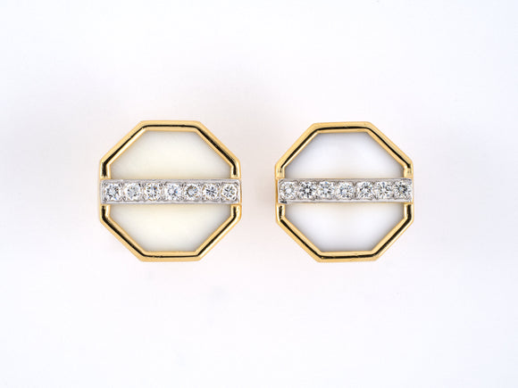 31158 - Gold Diamond White Onyx Cuff Links