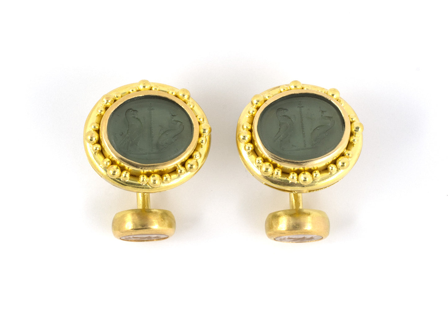 31166 - Circa 2003 Elizabeth Locke Gold Eagle Dolphin Pegasus Intaglio Cuff Links