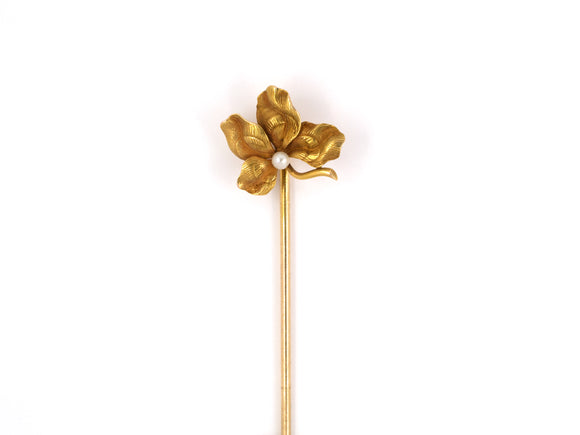 31185 - Art Nouveau Gold Pearl Stick Pin