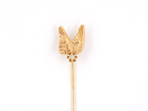 31186 - SOLD - Art Nouveau Gold Diamond Angel Wings Stick Pin