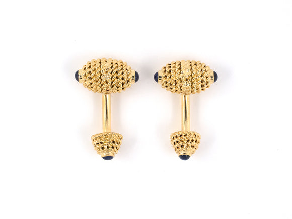 31223 - SOLD - Gold Sapphire Rope Cuff Links
