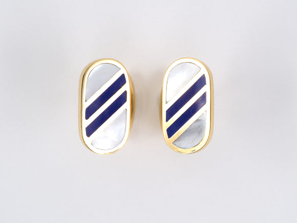 31241 - SOLD - Gold Mother Of Pearl Lapis Oval Cuff Links
