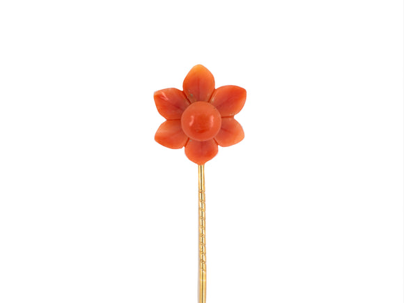 31267 - SOLD - Victorian Gold Coral Sunflower Stick Pin