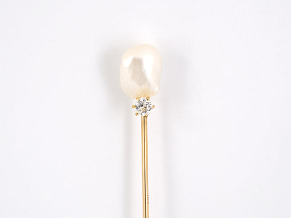31271 - Victorian Gold Diamond Pearl Stick Pin