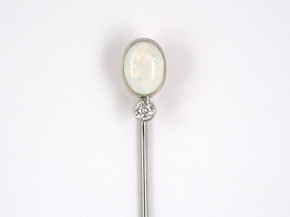 31273 - SOLD - Art Deco Platinum Gold Opal Diamond Stick Pin