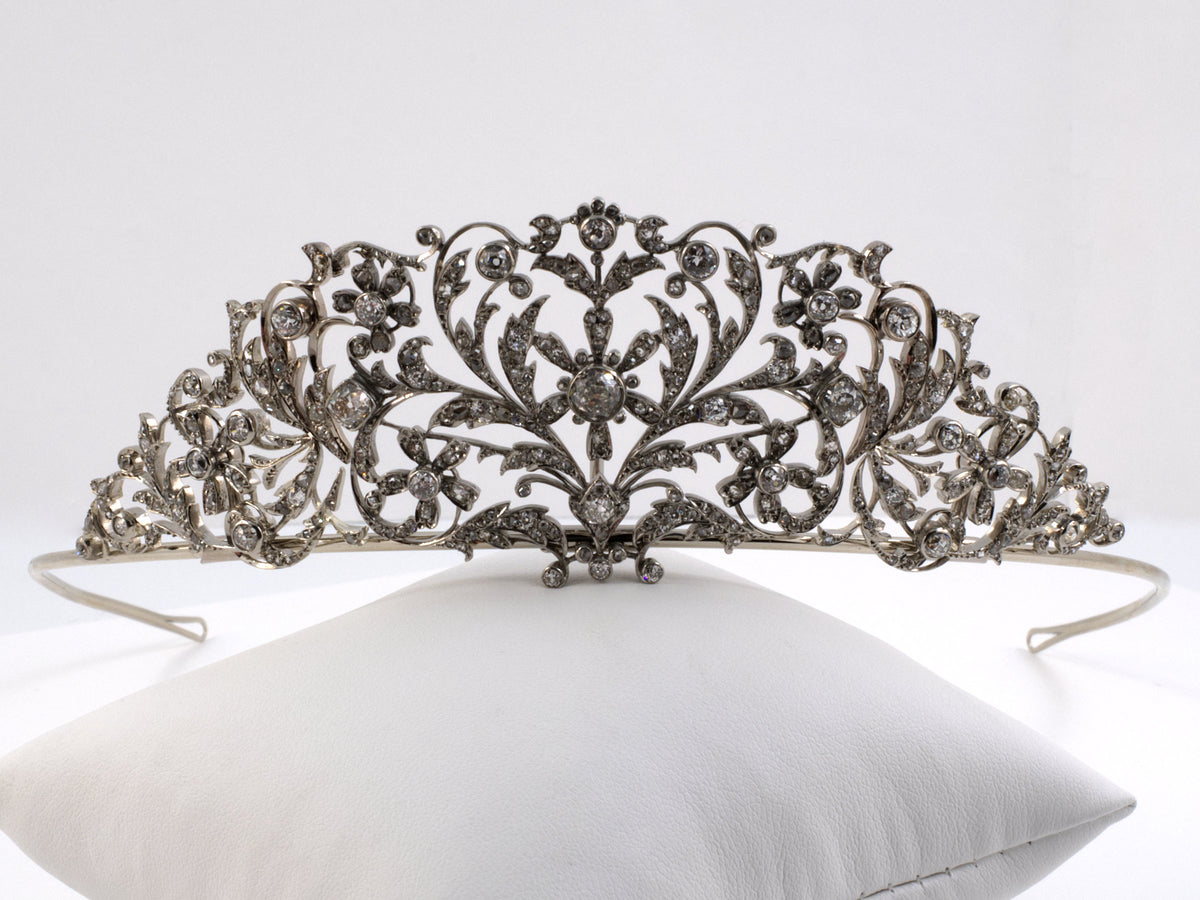 31285 - SOLD - Victorian Silver Diamond Floral Tiara – Durland Co