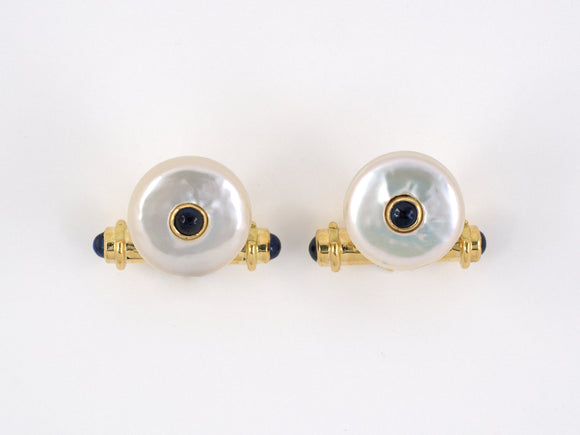 31290 - SOLD - Deakin & Francis Gold Mother of Pearl Sapphire Cuff Links