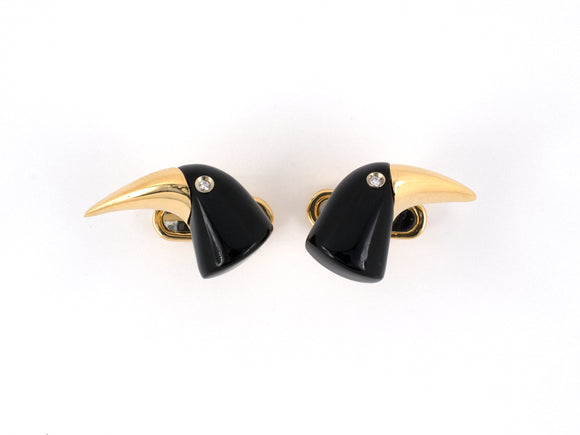 31293 - Demner Italy Gold Black Onyx Diamond Toucan Cuff Links