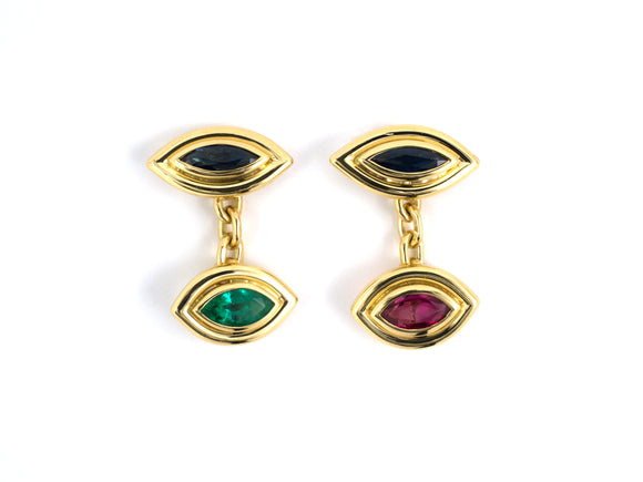 31296 - Gold Sapphire Ruby Emerald Cuff Links