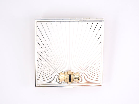 31300 - Art Deco Tiffany Silver Gold Sapphire Mirror Compact
