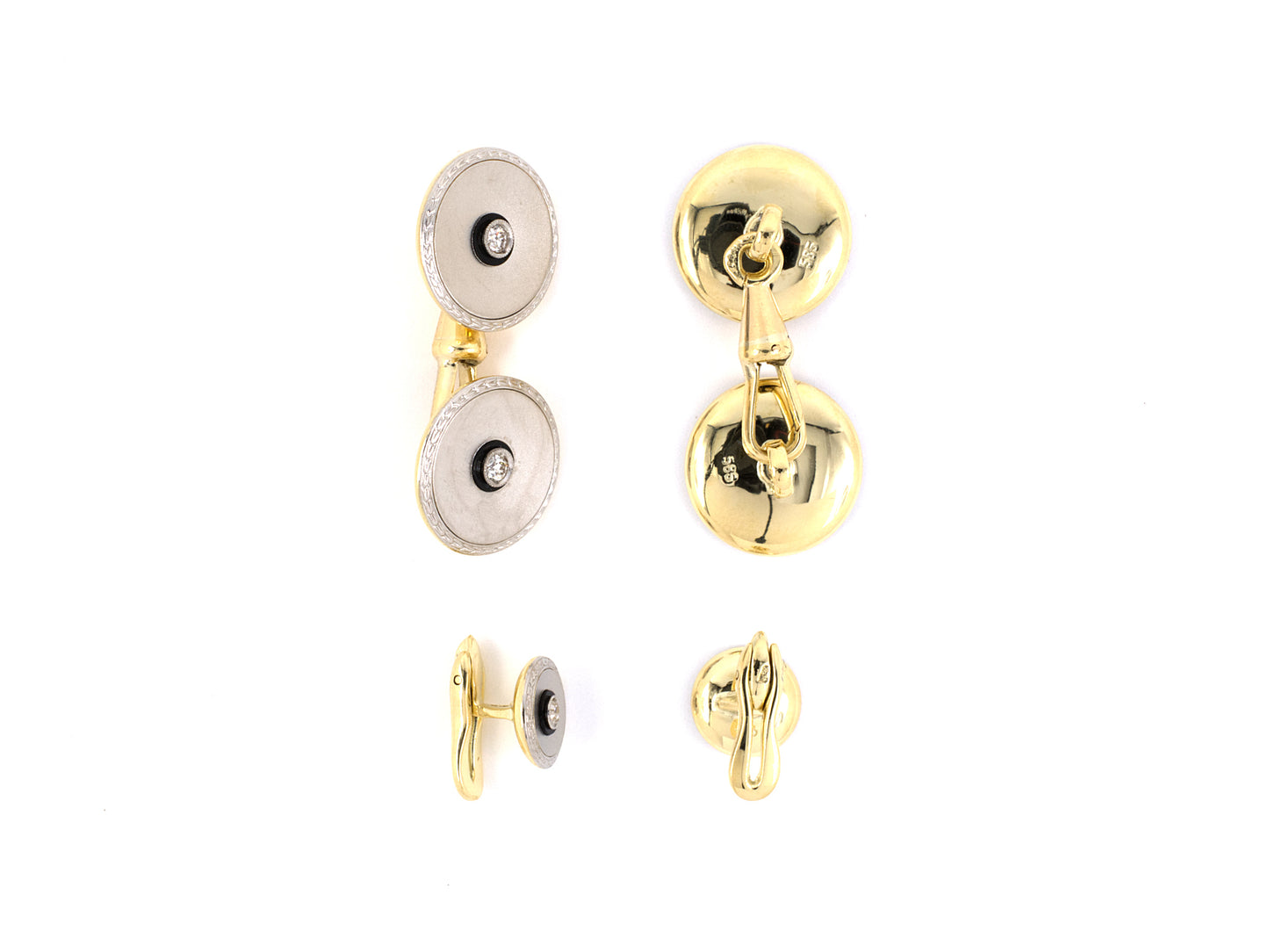 31301 - SOLD - Art Deco Gold Platinum Black Onyx Diamond Austrian Gents Set