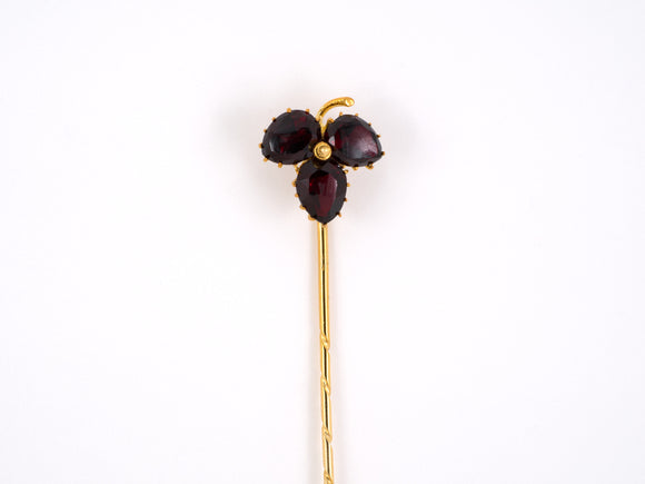31316 - SOLD - Victorian Gold Garnet Leaf Design Stick Pin