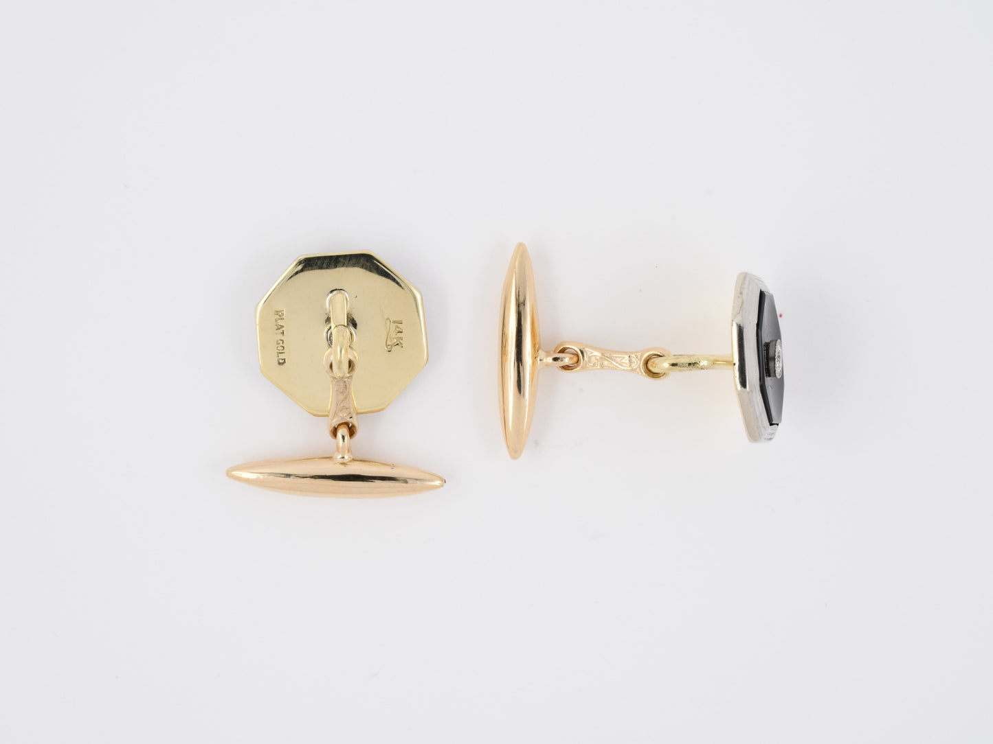 31323 - Art Deco Platinum Gold Diamond Black Onyx Cuff Links