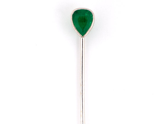33299 - SOLD - Art Deco Platinum Emerald Stick Pin