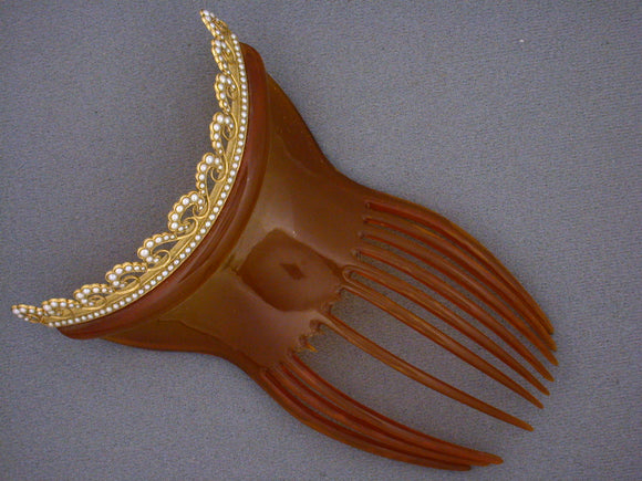 33304 - Victorian Gold Pearl Hair Comb