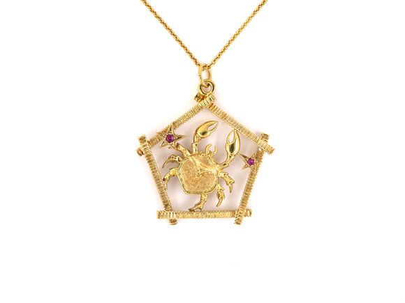 40424 - Gold Ruby Zodiac Cancer Pendant Necklace