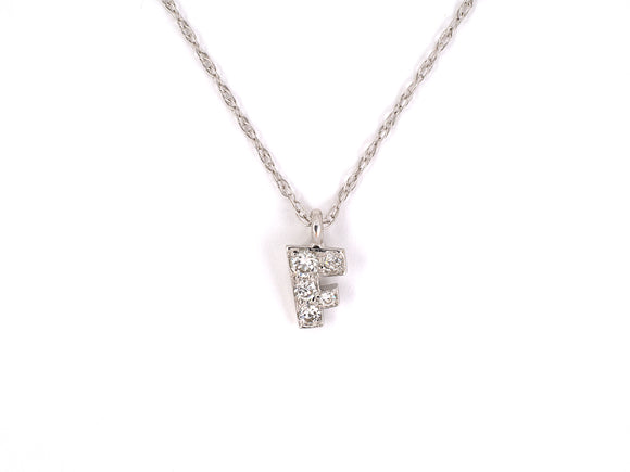40493 - SOLD - Platinum Diamond F Pendant Necklace