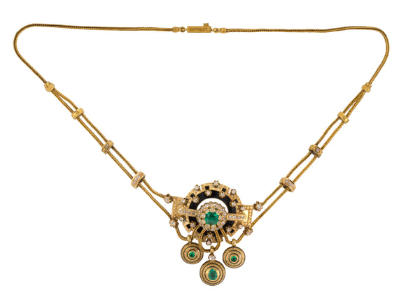 41335 - Victorian Circa 1860 French Diamond Emerald Necklace