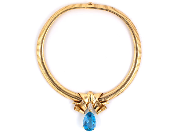 41504 - Circa 1950 Gold Aqua Diamond Necklace