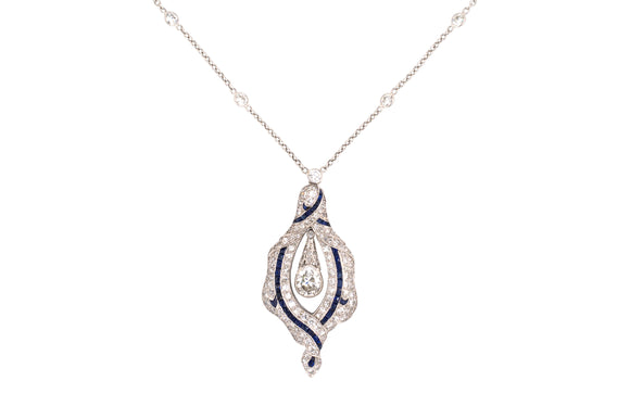 41666 - Art Deco Platinum Diamond Sapphire Pendant