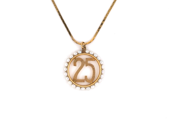 41702 - Gold Pearl 25 Anniversary Circle Pendant Necklace