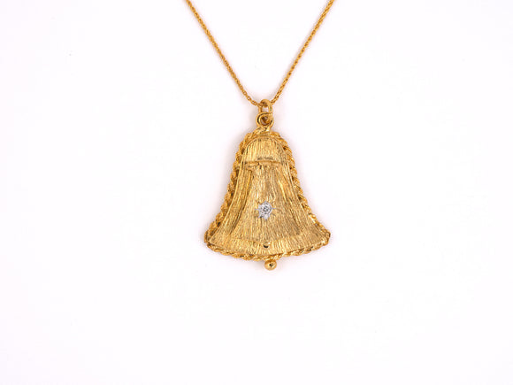 41778 - SOLD - Gold Diamond Bell Locket Pendant Necklace