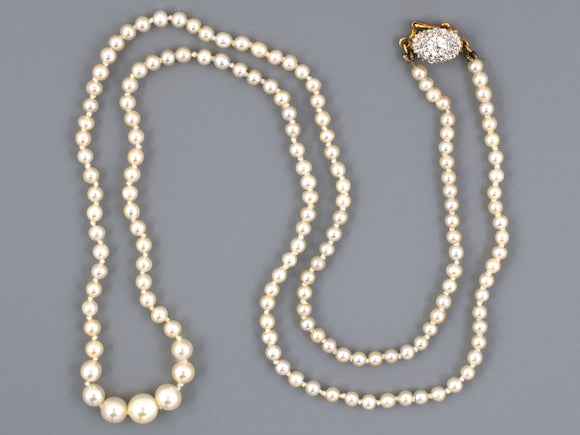 42000 - SOLD - Edwardian Platinum Gold Diamond GIA Natural Pearl Necklace