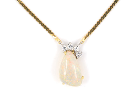 42253 - Chalson Platinum Gold Opal Diamond Pendant Necklace