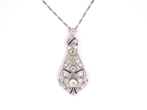 42447 - Art Deco Platinum Diamond Filigree Pendant Necklace
