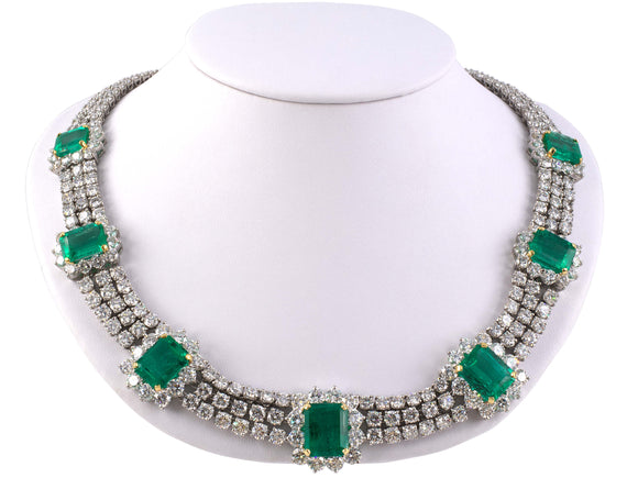42454 - Circa 1960s Platinum Gold AGL Colombian Emerald Diamond Necklace