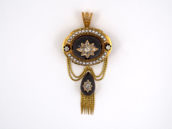 42508 - Victorian Gold Silver Garnet Diamond Pearl Pin Pendant