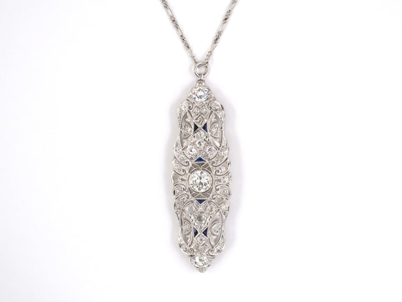 42639 - Art Deco H W Wheeler Platinum Diamond Filigree Pin Pendant Necklace