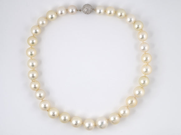 42651 - SOLD - Gold South Sea Pearl Diamond Ball Necklace