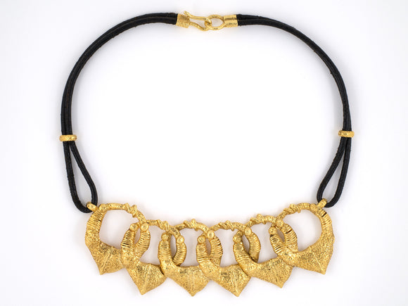 42692 - Gold Leaf With Leather Cord Necklace