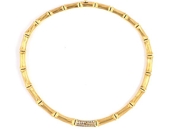42866 - SOLD - Cartier Gold Diamond Bamboo Necklace